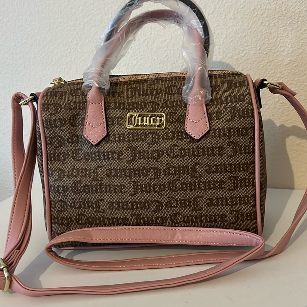 Juicy Couture new monogram satchel brown with pink piping